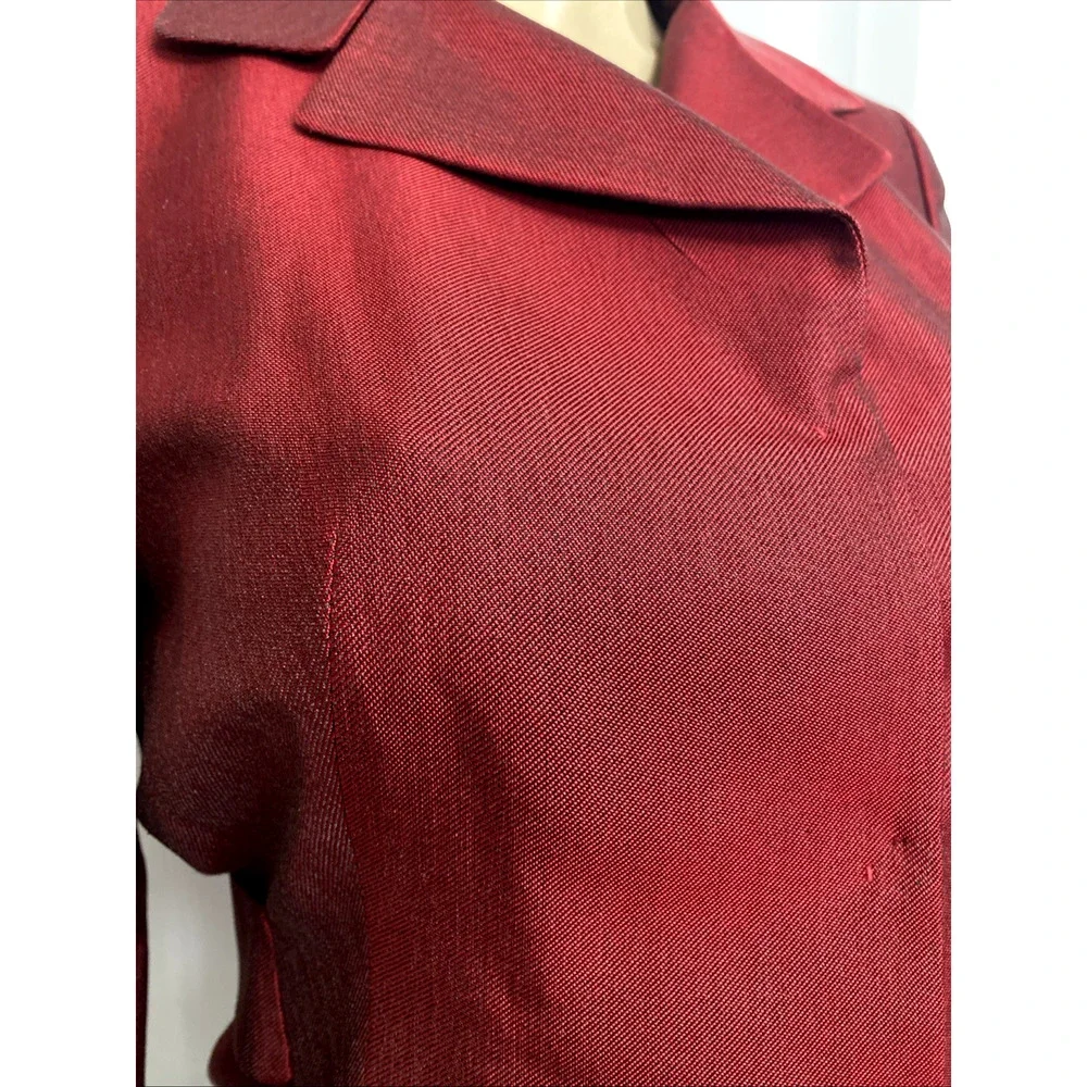 Akris Red 100% Silk Blazer Jacket Notch Lapel Collar Black Sheen V Neck 8 US M - Picture 5 of 11